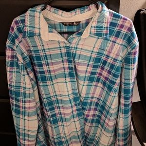 NWOT Riders Pink and Blue Fleece Button-up